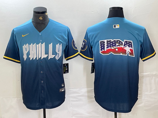 Men's Philadelphia Phillies Blue Team Big Logo 2024 City Connect Limited Stitched Baseball Jersey Men's Philadelphia Phillies Blue Team Big Logo 2024 City Connect Limited Stitched Baseball Jersey